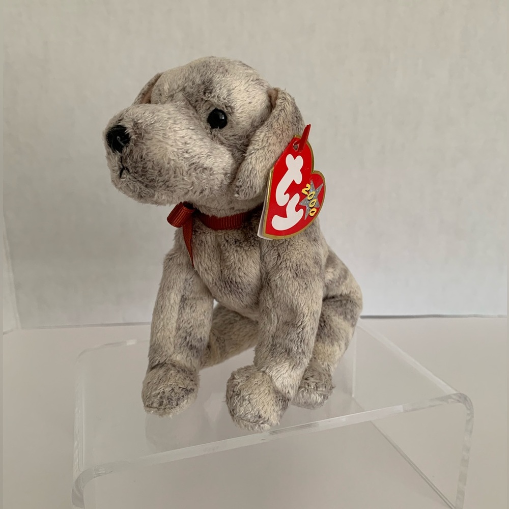 Vintage NWT Beanie Baby Ty Tricks Dog 2000 Retired Cream Gray Friend Puppy - Picture 3 of 16
